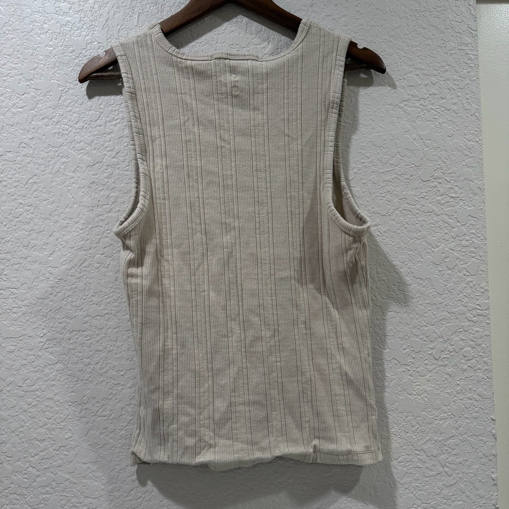 about:blank Men’s Basic Cream Ribbed Sleevless Tank Top Size XS - Picture 2 of 8
